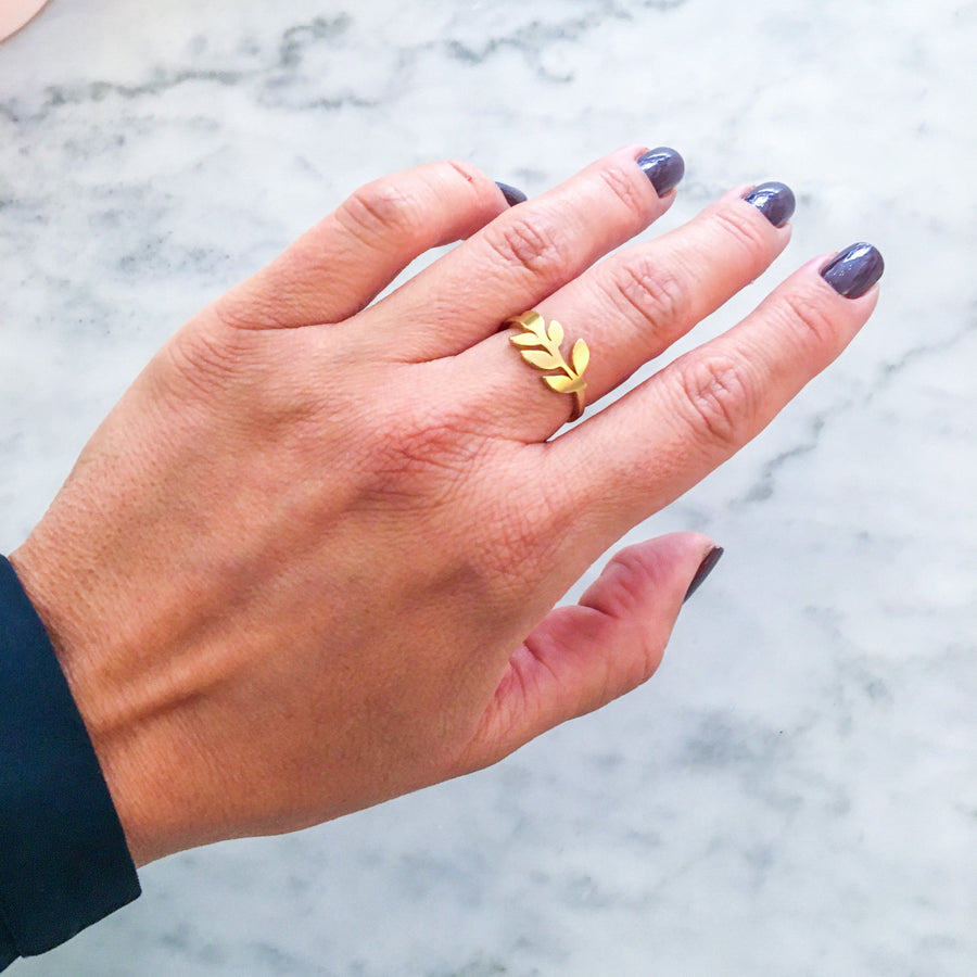 Golden leaf steel ring